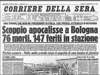 Titulní stránka italských novin po masakru v Boloni