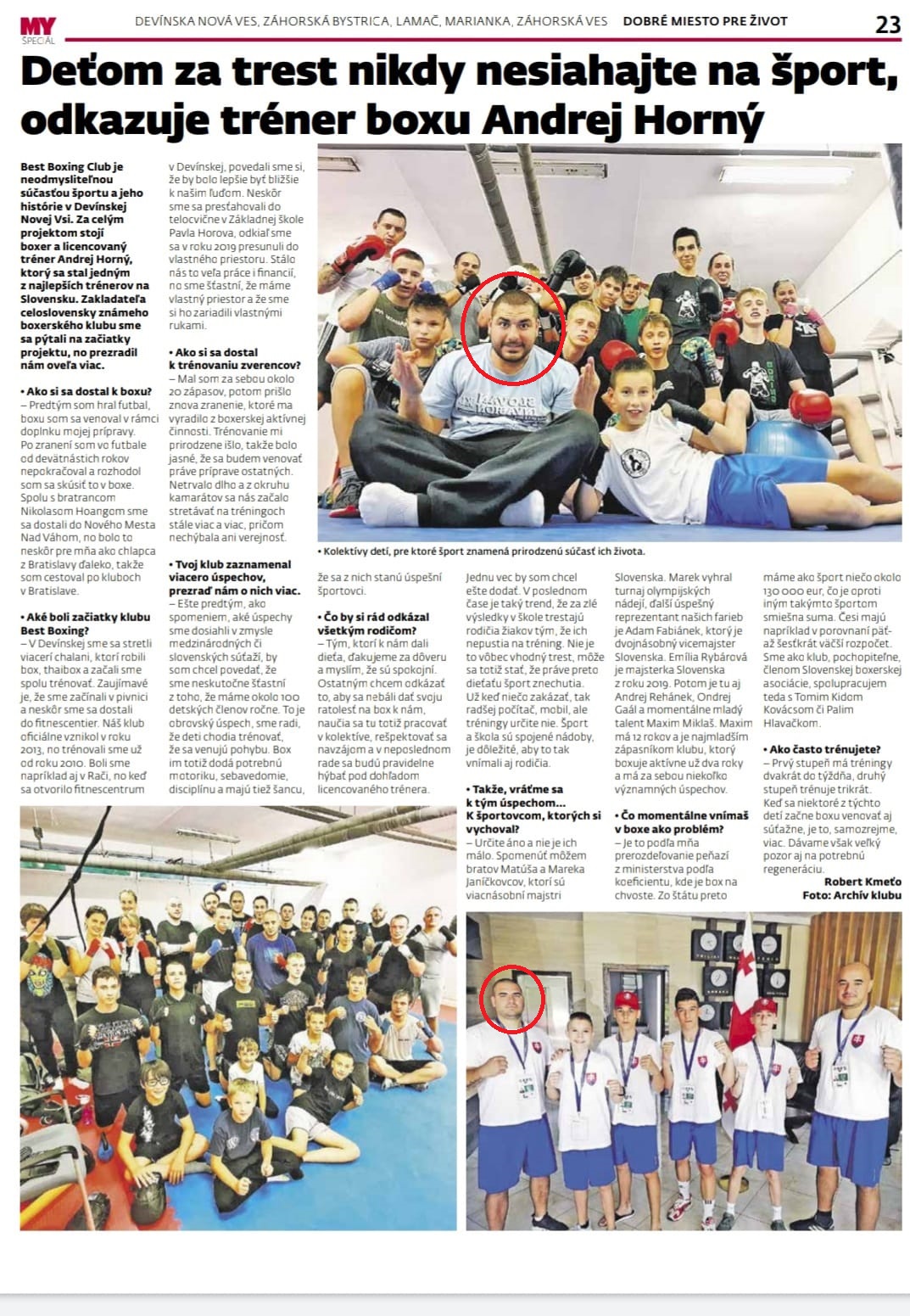 Rozhovor s Andrejom Horným o jeho pôsobení v Best Boxing Clube v novinách